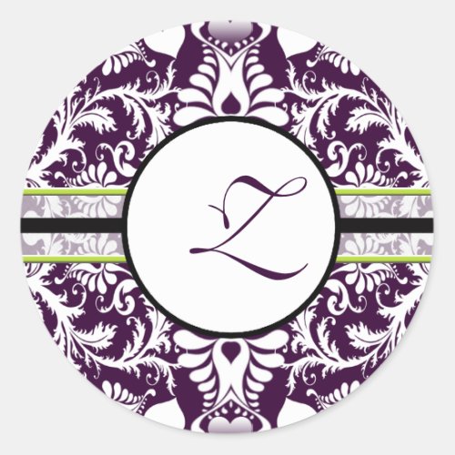 Purple Damask Initial Sticker Letter Z Wedding