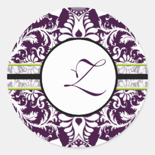 Purple Damask Initial Sticker Letter Z Wedding