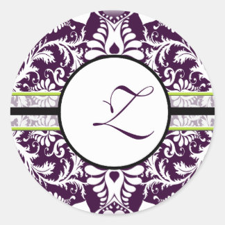 Purple Damask Initial Sticker Letter Z Wedding
