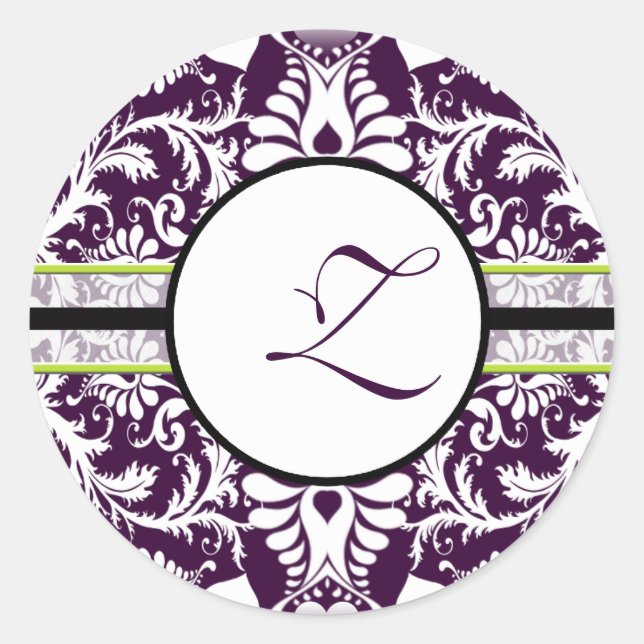 Purple Damask Initial Sticker Letter Z Wedding (Front)