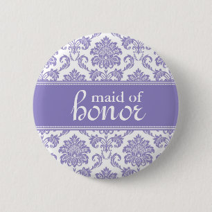Purple Damask Maid of Honor Damask Button