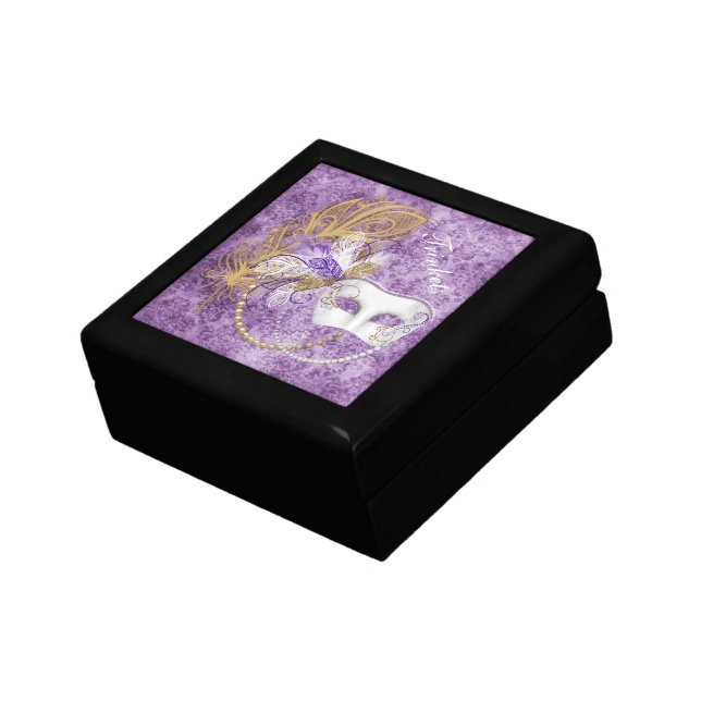 Purple Damask Masquerade Sm Black Wood Trinket Box (Side)