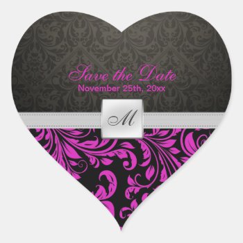 Purple Damask Monogram Save The Date Stickers by weddingsNthings at Zazzle