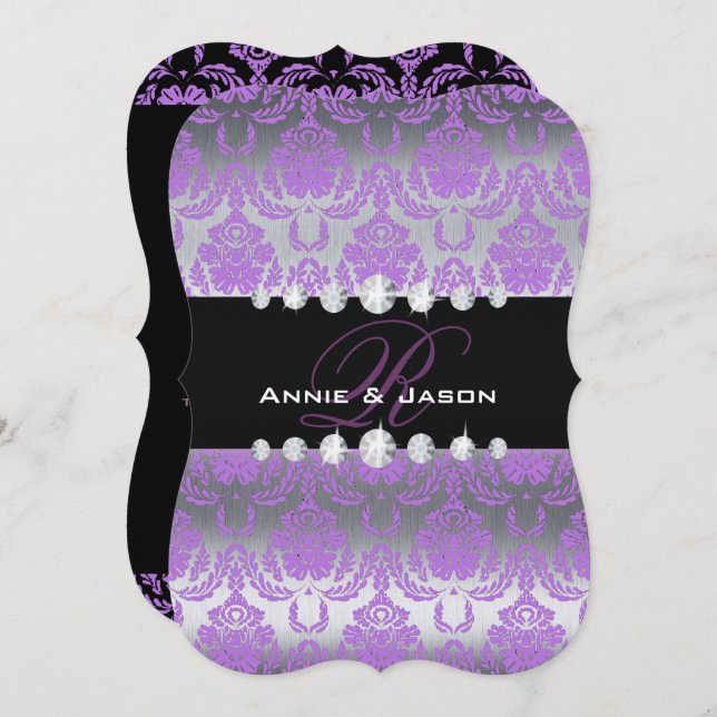 Purple Damask Monogram Wedding  Invitation (Front/Back)