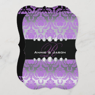 Purple Damask Monogram Wedding Invitation