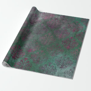 Purple Damask on faded green background Wrapping Paper