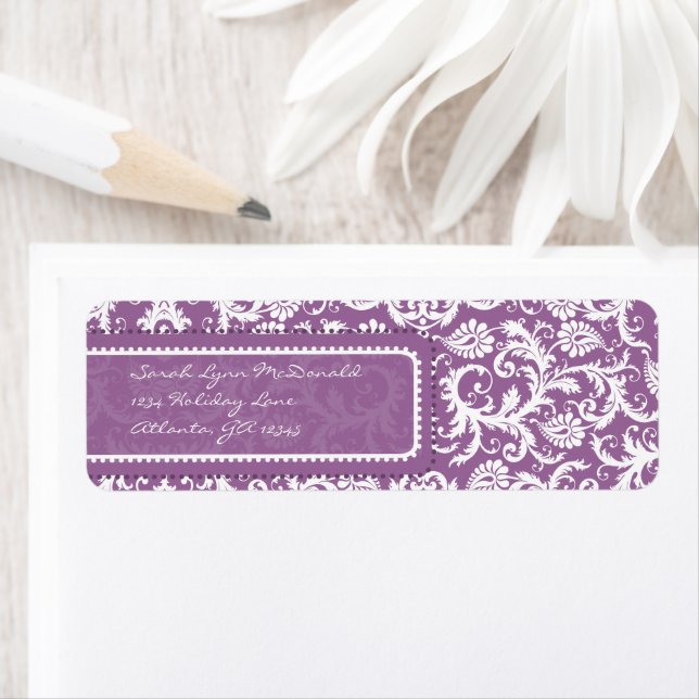 Purple Damask on Plum Return Address Label (Insitu)
