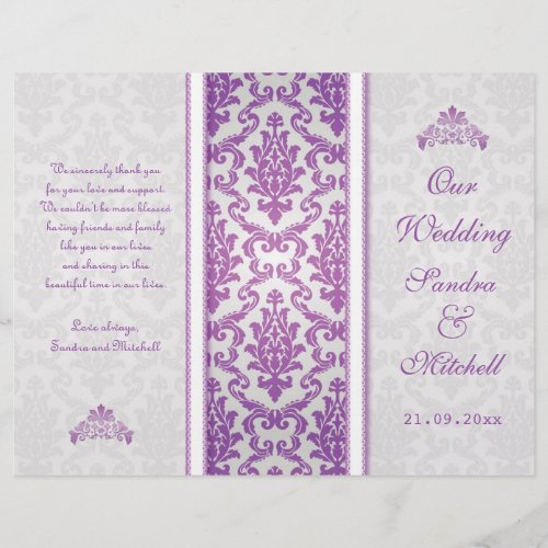 Purple damask on silver Wedding Program