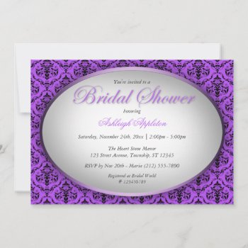Purple Damask Oval Bridal Shower Invitations by starzraven at Zazzle