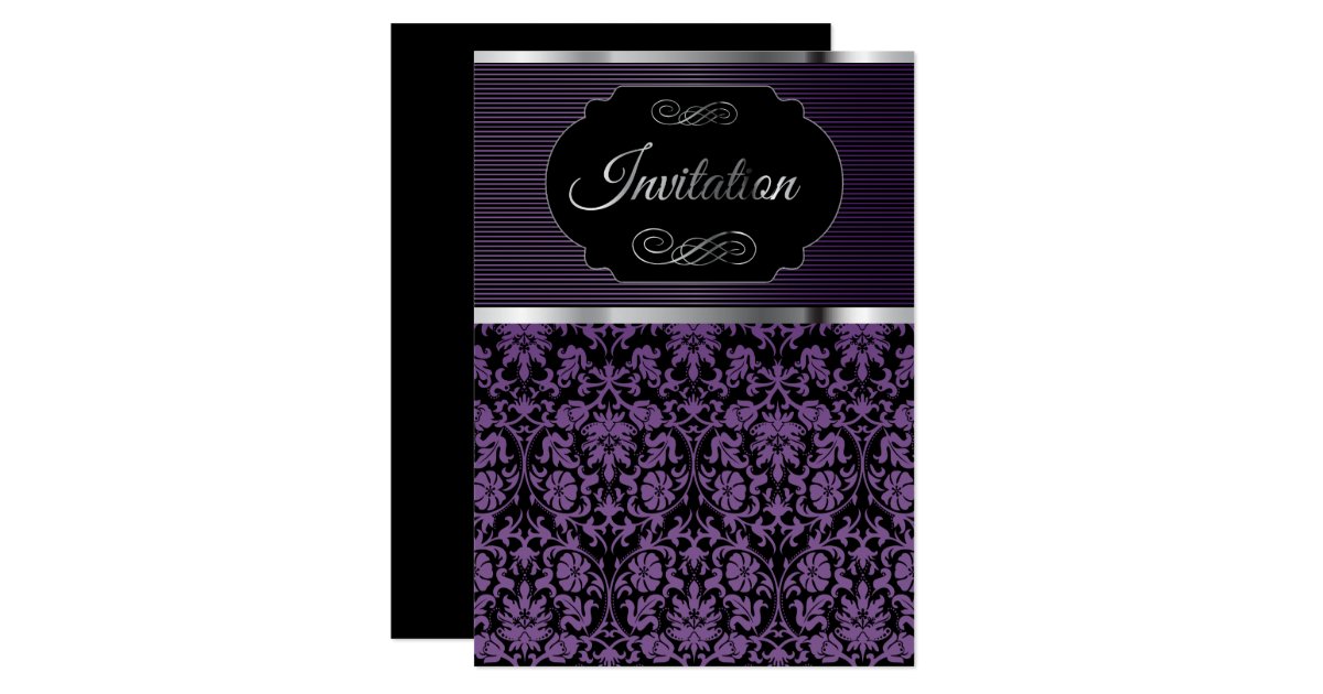 Purple Damask Party Celebration Invitation Zazzle Com