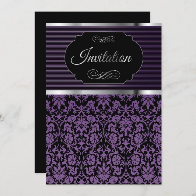 Purple Damask Party Celebration Invitation (Front/Back)