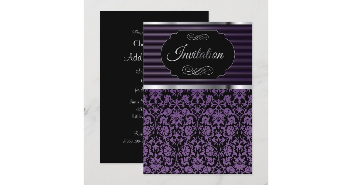 Purple Damask Party Celebration Invitation Zazzle