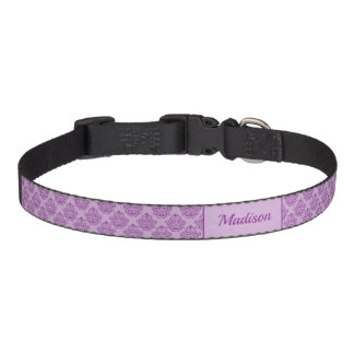Purple Damask Pattern With Custom Pet Name Collar
