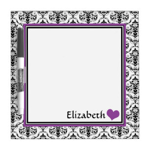 Purple Damask Personalized 8" Dry-Erase Board