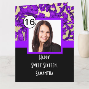 Purple damask photo template sweet sixteen