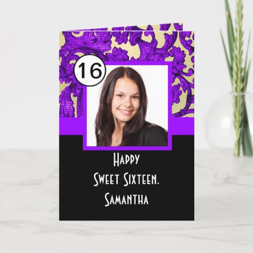 Purple damask photo template sweet sixteen