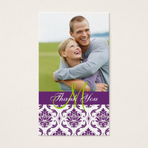 Purple Damask Photo Wedding Thank You Favor Tag