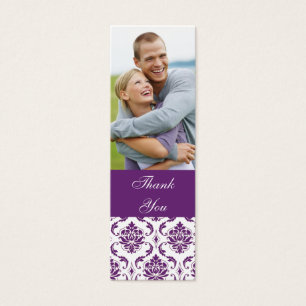 Purple Damask Photo Wedding Thank You Favor Tag