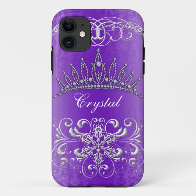 Purple Damask Princess Tiara Personalized Case (Back)