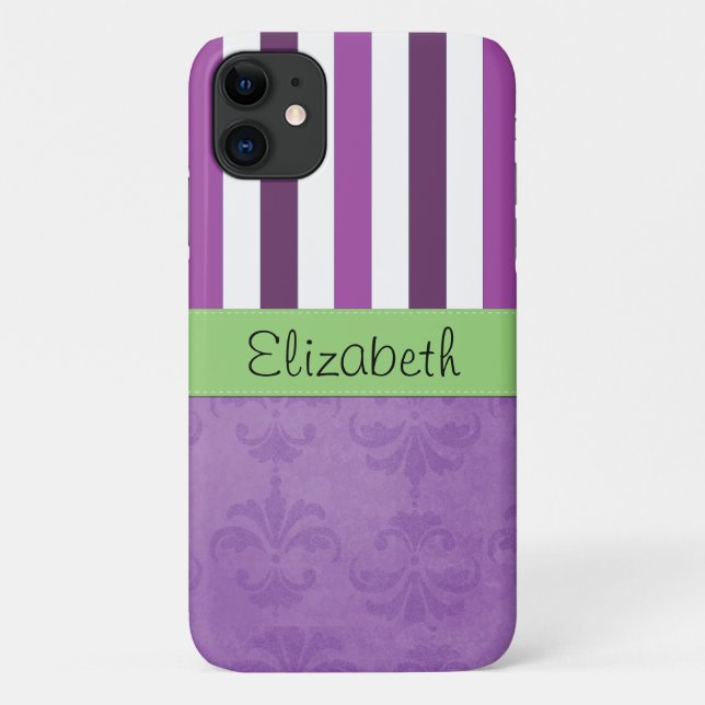 Purple Damask, Purple Stripes, Striped, Your Name Case-Mate iPhone Case (Back)