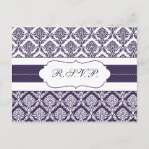 purple damask  rsvp invitation postcard