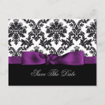 purple damask Save the date Announcement Postcard