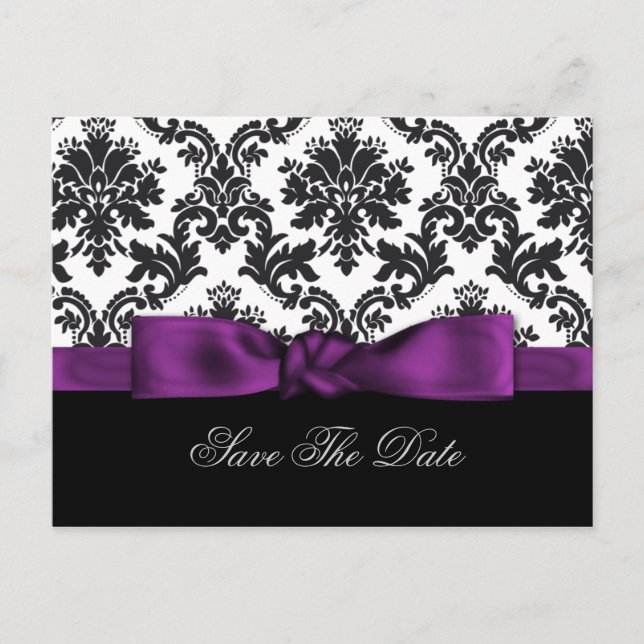 purple damask Save the date Announcement Postcard (Front)