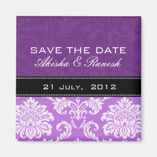 Purple Damask Save the Date Magnet