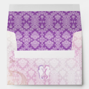 Purple Damask SeaHorse Beach Wedding Envelope