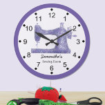 Purple Damask Sewing Machine Large Clock<br><div class="desc">This sewing themed wall clock is printed with a vintage sewing machine graphic image done in a purple damask applique. Personalize the text in the easy Zazzle editor for your favorite sewing or quilting enthusiast. Great wall decor gift for any sewing or crafting space. Available in your choice of round...</div>