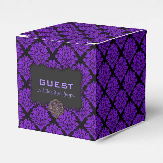Purple Damask-Square Party Favor Box (Front Side)