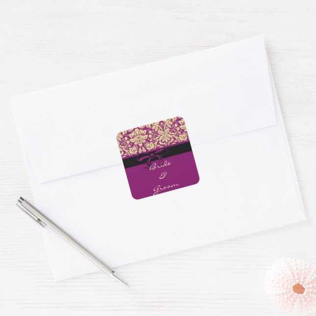 Purple Damask Square Sticker (Envelope)