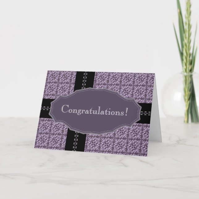 Purple damask stitch congratulation card (Front)