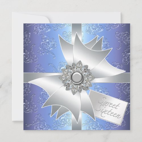 Purple Damask Sweet Sixteen Birthday Party Personalized Announcements
