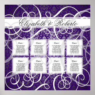 Purple Damask Swirls 8 Table Seating Chart