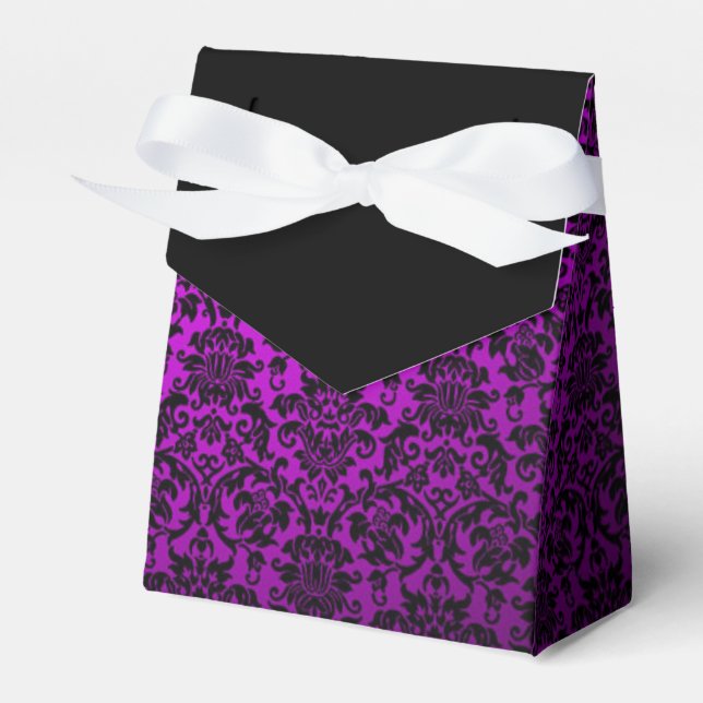 Purple Damask Tent Favor Box (Front Side)