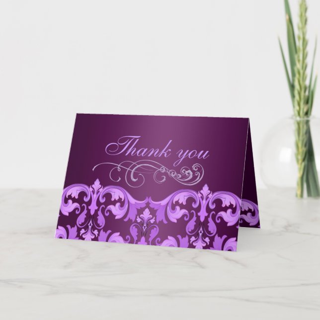 Purple Damask Thank You Card (Front)