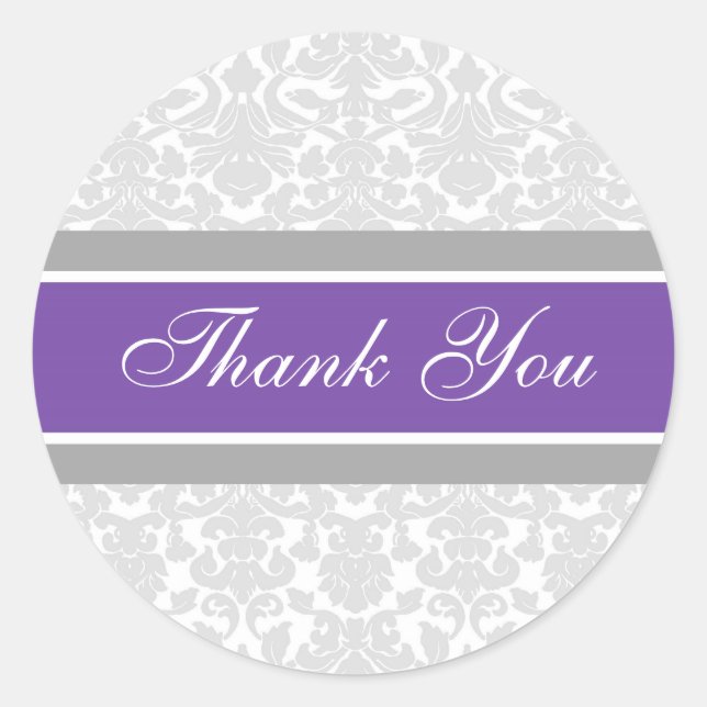 Purple Damask Thank You Wedding Envelope Seals (Front)