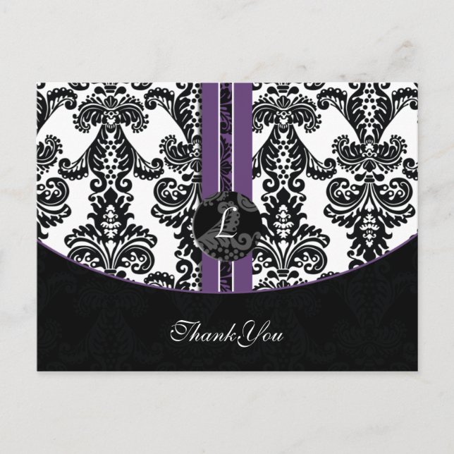 purple damask ThankYou Cards (Front)