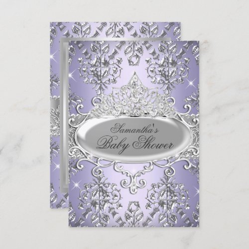 Purple Damask Tiara Princess Baby Shower Invite