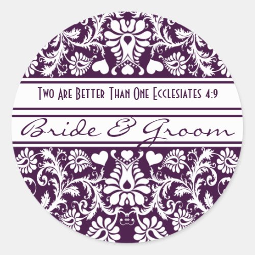 Purple Damask Vintage Floral Wedding Favors Classic Round Sticker