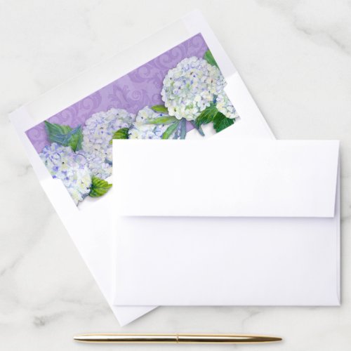 Purple Damask w Lavender Hydrangea Envelope Liner