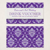 Purple Damask Wedding Drink Voucher for Reception (Front & Back)