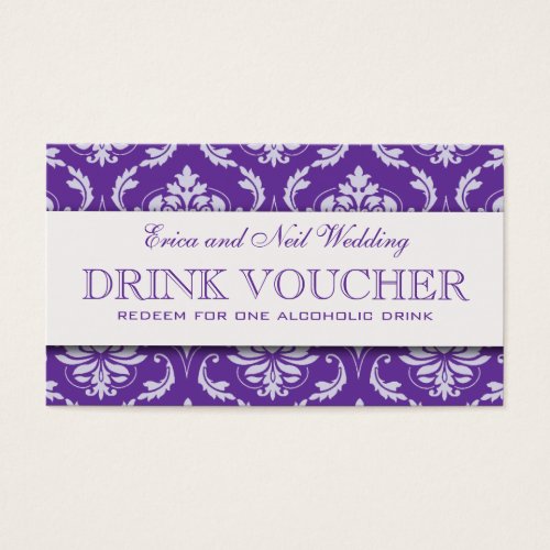 Purple Damask Wedding Drink Voucher for Reception Business Card Templates
