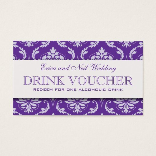 Purple Damask Wedding Drink Voucher for Reception (Front)