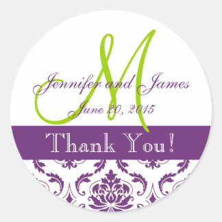Purple Damask Wedding Favor Sticker