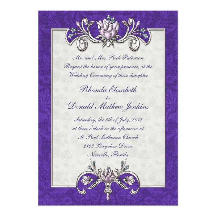 Purple Damask Wedding Invitation