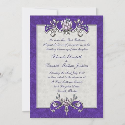 Purple Damask Wedding Invitation | Zazzle