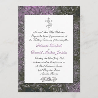 Purple Damask Wedding Invitation