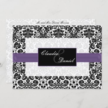 purple  damask wedding invitation